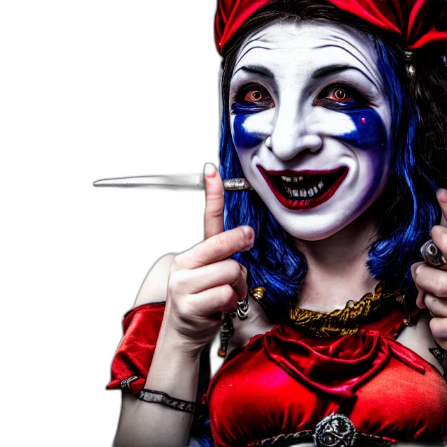 mask, face, staff, photorealistic, comic book art, photo, female, jester transparent PNG cut-out