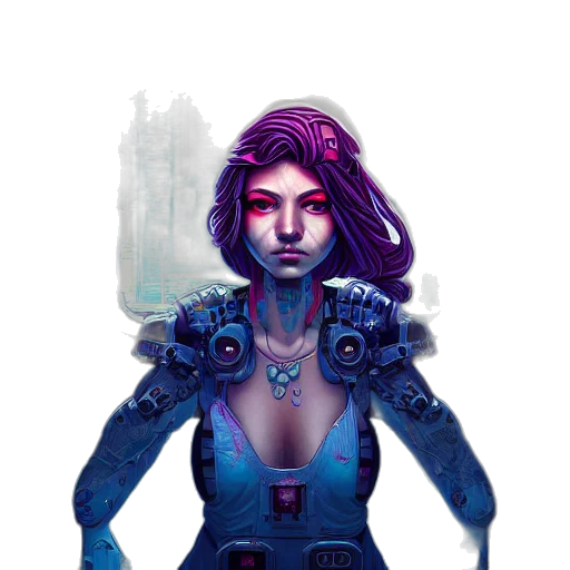 robot, cyberpunk, concept art, fantasy art, comic book art, blue, neon, colorful transparent PNG cut-out