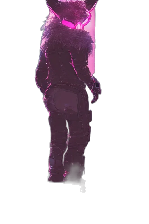 jacket, staff, creature, animal, cyberpunk, concept art, 3d render, vaporwave transparent PNG cut-out