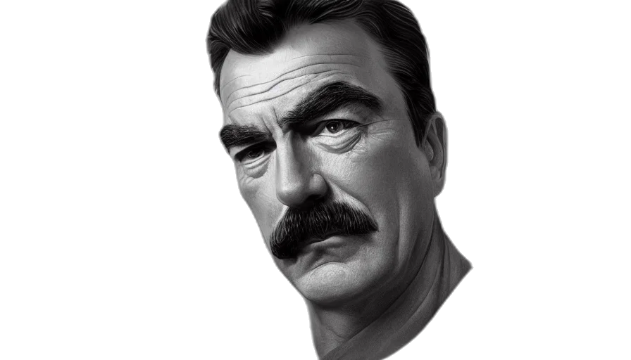 face, staff, comic book art, photorealistic, concept art, fantasy art, tom, selleck transparent PNG cut-out