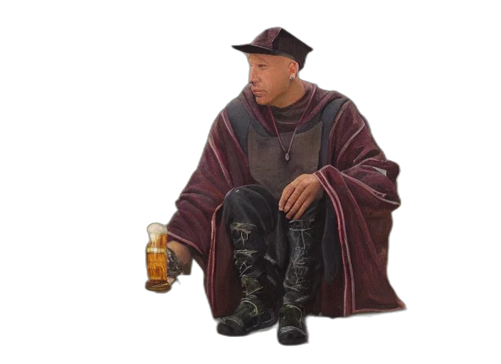 jacket, bottle, hat, staff transparent PNG cut-out