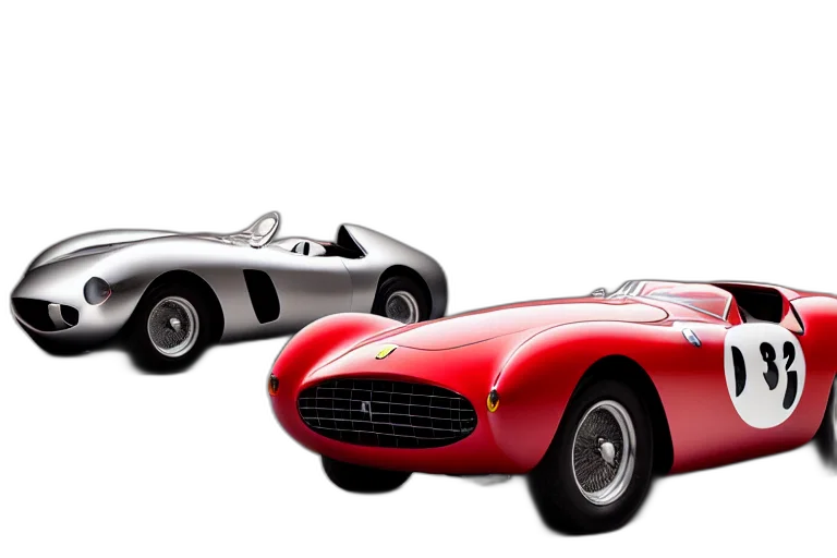 car, 3d render, retro, futuristic, ferrari, concept, studio, lighting transparent PNG cut-out