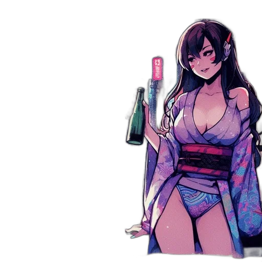 dress, bottle, weapon, jacket, vaporwave, pixel art, anime, concept art transparent PNG cut-out