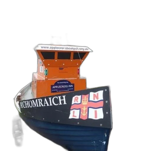 3d render, photorealistic, concept art, watercolor, boat, name, achomraich, rnli transparent PNG cut-out