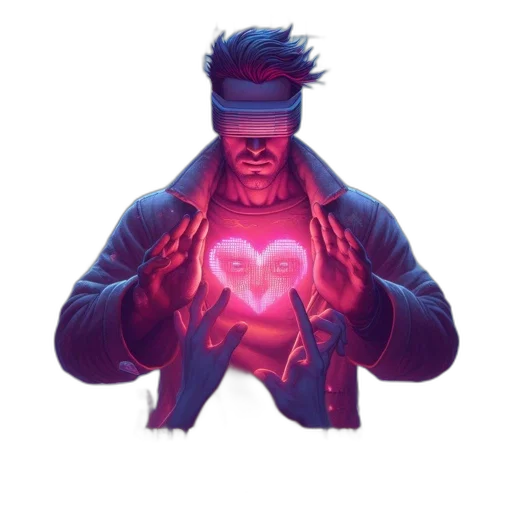 jacket, robot, mask, face, cyberpunk, concept art, comic book art, pixel art transparent PNG cut-out