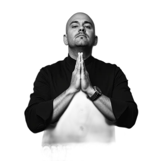 black, white, image, man, bald, head, watch, his transparent PNG cut-out