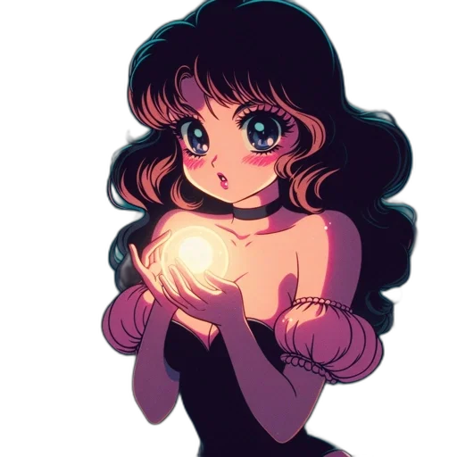 dress, flower, jewelry, anime, pixel art, vaporwave, concept art, neon lights transparent PNG cut-out