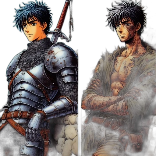sword, fantasy art, concept art, comic book art, anime, blue, monochrome, two transparent PNG cut-out