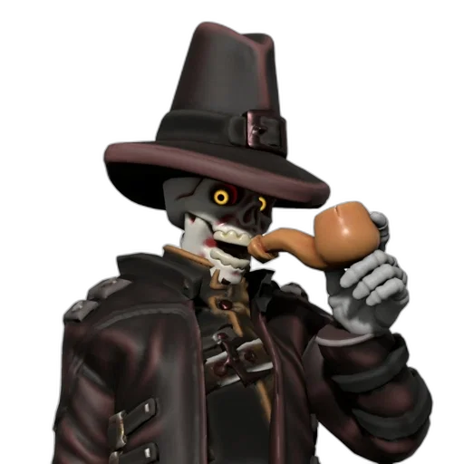 staff, hat, mask, weapon, concept art, 3d render, photorealistic, skeletal transparent PNG cut-out