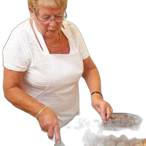 food, staff, jewelry, face, photorealistic, older, woman, wearing transparent PNG cut-out