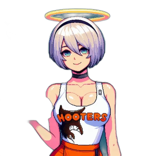 dress, robot, staff, pixel art, anime, cartoon, vaporwave, pastel transparent PNG cut-out