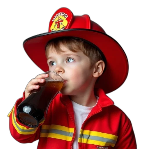 bottle, hat, jacket, food, photorealistic, concept art, fire, red transparent PNG cut-out