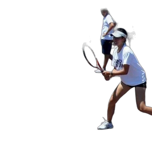 staff, woman, white, shirt, black, shorts, playing, tennis transparent PNG cut-out