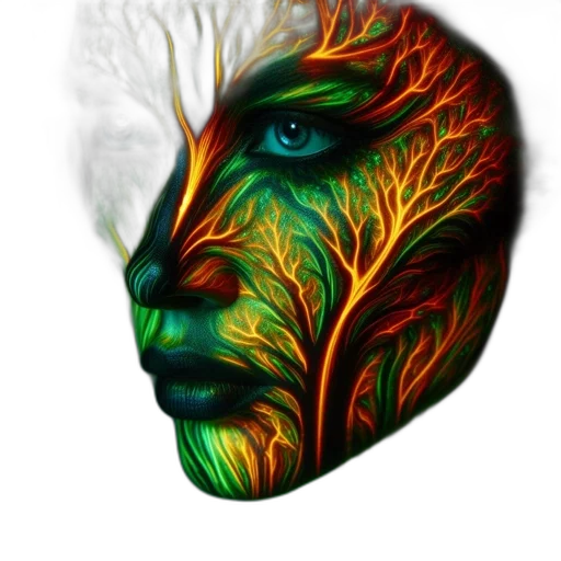 mask, face, tree, crown, fantasy art, photorealistic, concept art, 3d render transparent PNG cut-out
