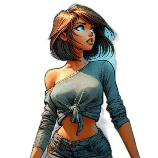 staff, jacket, comic book art, concept art, fantasy art, cartoon, earth tones, blue transparent PNG cut-out