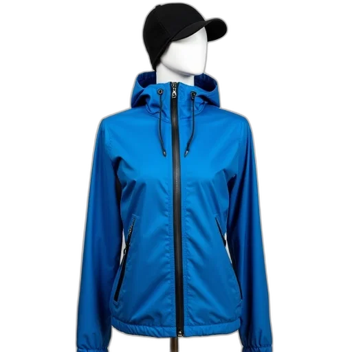 jacket, blue, windbreaker, hood, zippered, front, two, side transparent PNG cut-out
