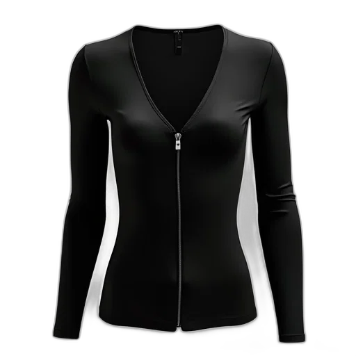 jacket, black, long-sleeved, v-neck, top, fitted, silhouette, subtle transparent PNG cut-out