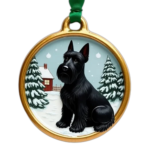 jewelry, photorealistic, ceramic, christmas, ornament, black, scottish, terrier transparent PNG cut-out