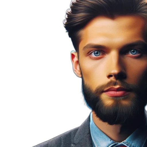face, hair, photorealistic, 3d render, man, blue, eyes, beard transparent PNG cut-out