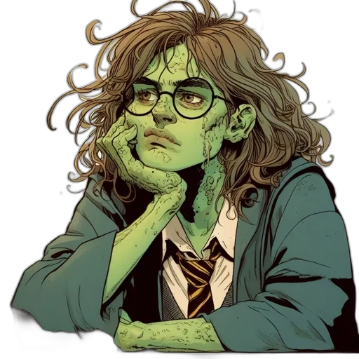 face, staff, jacket, comic book art, concept art, cartoon, pixel art, green transparent PNG cut-out