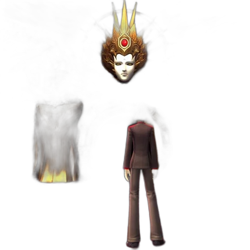 jacket, mask, crown, creature, concept art, 3d render, pixel art, fantasy art transparent PNG cut-out