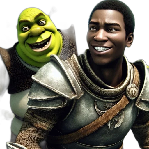 concept art, 3d render, photorealistic, animated, shrek, young, man, silver transparent PNG cut-out