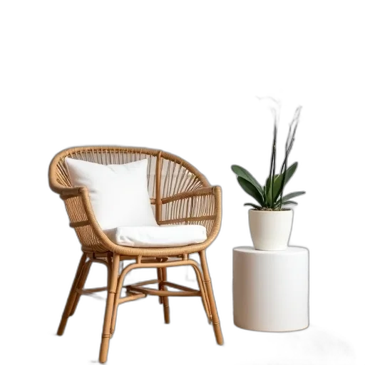 furniture, 3d render, photorealistic, concept art, earth tones, monochrome, pastel, wicker transparent PNG cut-out