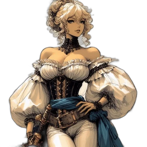dress, concept art, fantasy art, comic book art, pixel art, female, character, pirate-themed transparent PNG cut-out