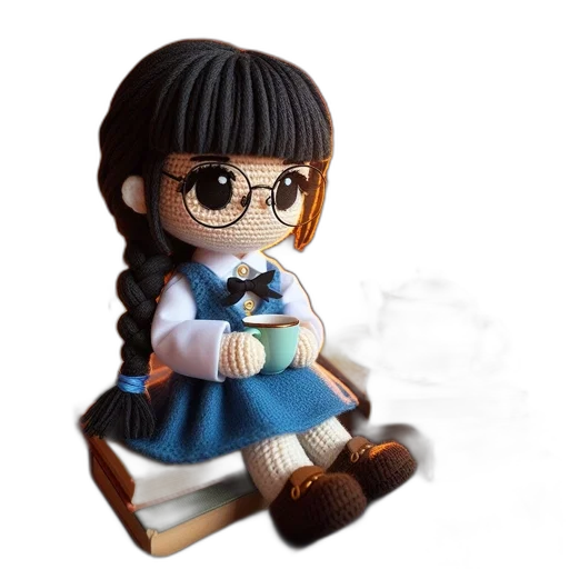 staff, 3d render, fantasy art, photorealistic, concept art, crocheted, doll, sits transparent PNG cut-out