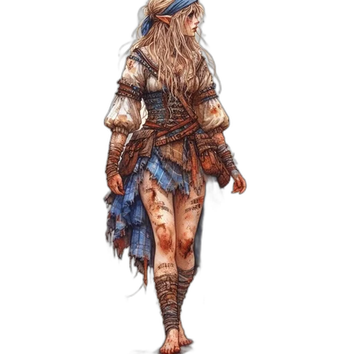 dress, staff, sword, concept art, fantasy art, watercolor, pixel art, blue transparent PNG cut-out