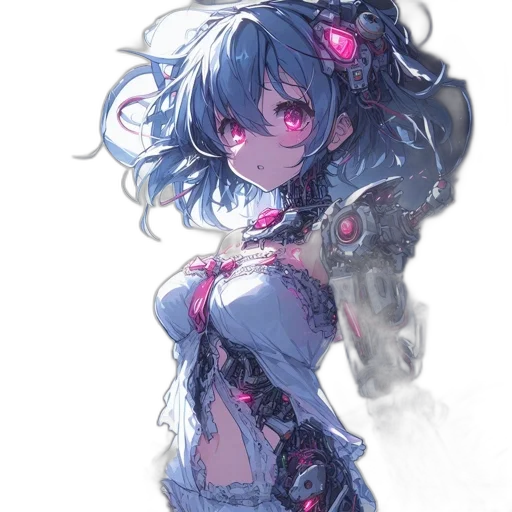 dress, robot, weapon, flower, concept art, cyberpunk, anime, fantasy art transparent PNG cut-out