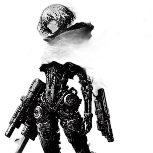 weapon, robot, jacket, mask, concept art, comic book art, cyberpunk, fantasy art transparent PNG cut-out