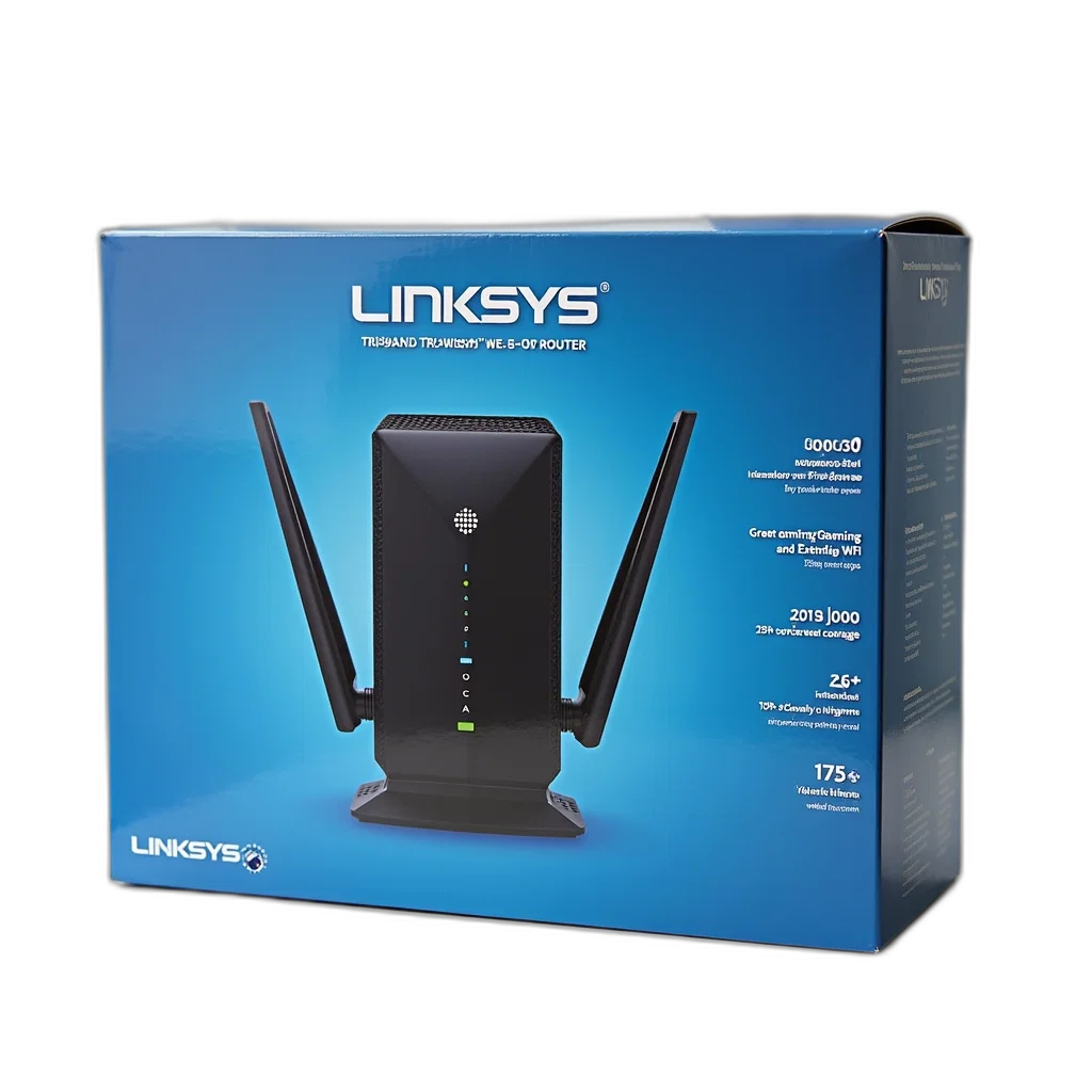 product, box, linksys, maxstream, tri-band, mesh, wi-fi, router transparent PNG cut-out