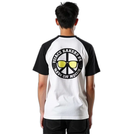 monochrome, person, wearing, white, black, t-shirt, graphic, design transparent PNG cut-out