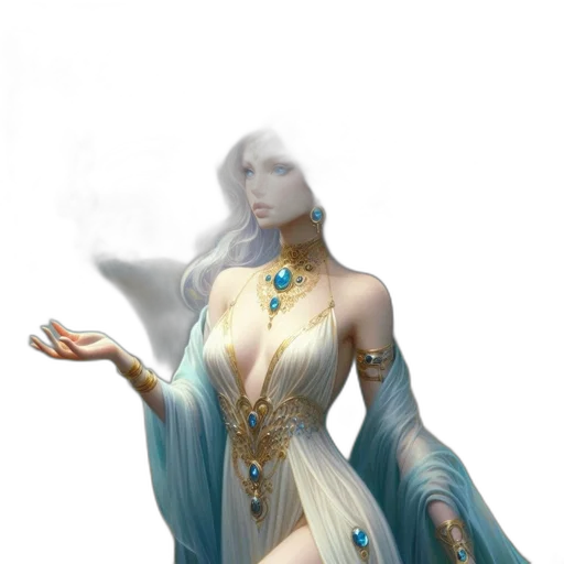 dress, jewelry, crown, staff, fantasy art, concept art, 3d render, pixel art transparent PNG cut-out