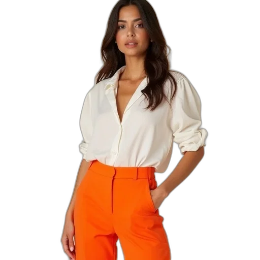 jacket, earth tones, monochrome, jessica, gonzalez, orange, pants, white transparent PNG cut-out