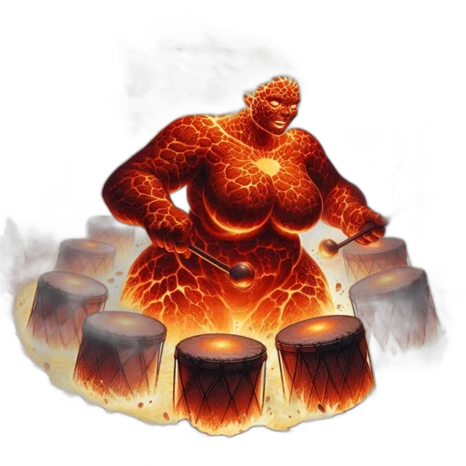 concept art, comic book art, fantasy art, 3d render, fire, fiery, humanoid, figure transparent PNG cut-out
