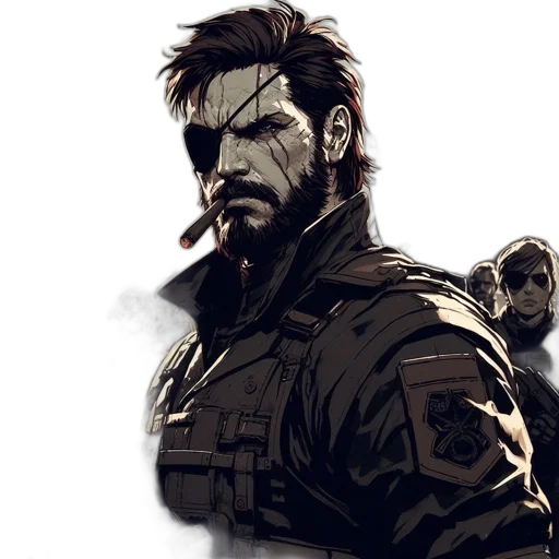 face, concept art, comic book art, pixel art, photorealistic, stern-bearded, man, eyepatch transparent PNG cut-out