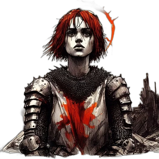 sword, concept art, fantasy art, comic book art, pixel art, red, woman, vivid transparent PNG cut-out