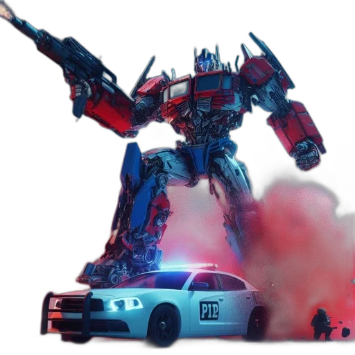 robot, car, weapon, concept art, 3d render, fire, large, transforming transparent PNG cut-out