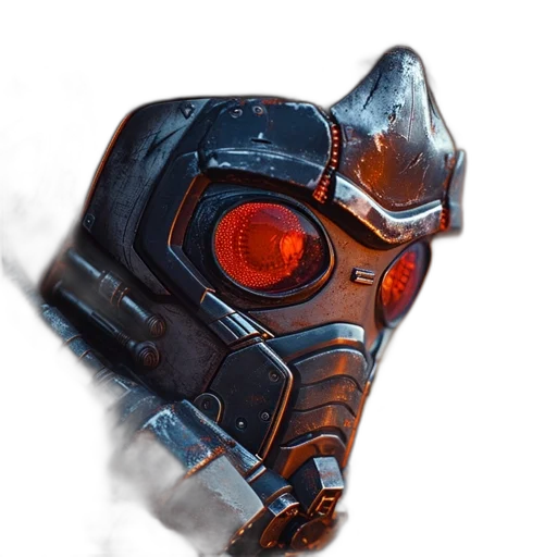 mask, robot, weapon, face, concept art, fantasy art, comic book art, 3d render transparent PNG cut-out