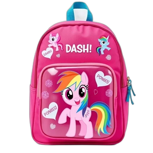3d render, pink, little, pony, backpack, rainbow-colored, mane, tail transparent PNG cut-out