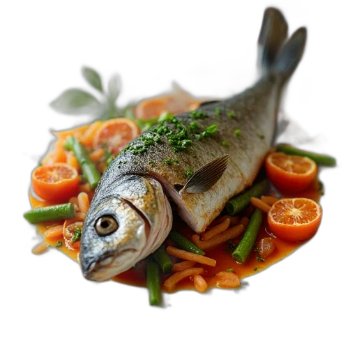 food, animal, photorealistic, 3d render, oil painting, big, fish, plate transparent PNG cut-out