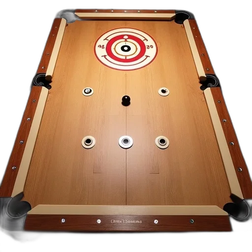 wooden, table, pool, layout, featuring, red, white, circular transparent PNG cut-out