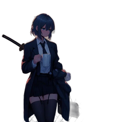 weapon, staff, sword, jacket, concept art, pixel art, anime, watercolor transparent PNG cut-out