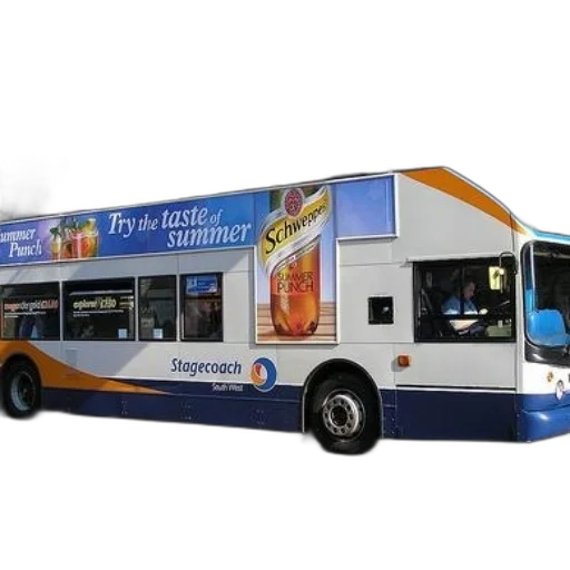 double-decker, bus, advertisement, schweppes, summer, punch, side transparent PNG cut-out