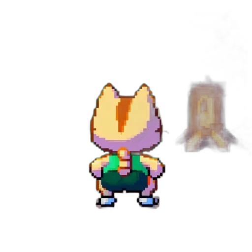 jacket, staff, creature, animal, pixel art, concept art, vaporwave, 3d render transparent PNG cut-out