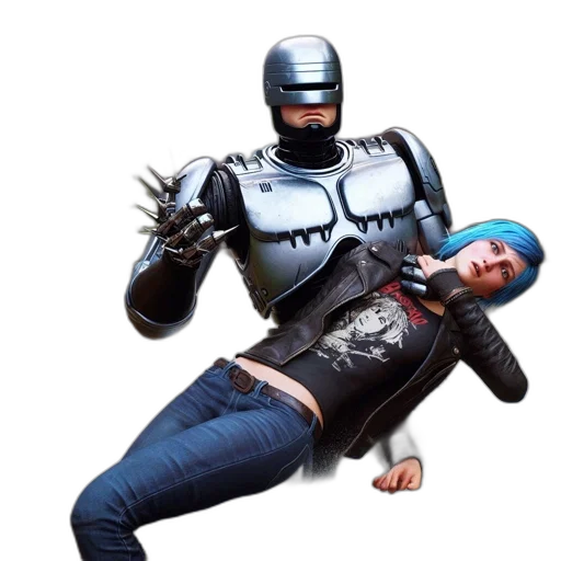 robot, jacket, weapon, creature, concept art, 3d render, cyberpunk, riverside transparent PNG cut-out