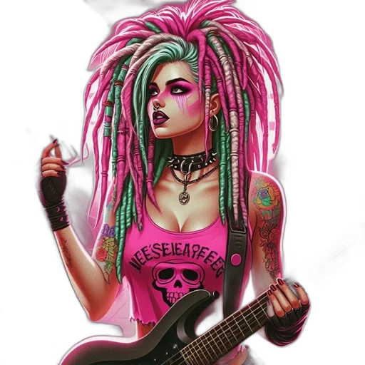 hair, weapon, jacket, cyberpunk, cartoon, fantasy art, concept art, neon lights transparent PNG cut-out