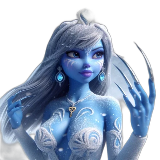 jewelry, fantasy art, concept art, 3d render, comic book art, blue, pale-skinned, silver-haired transparent PNG cut-out